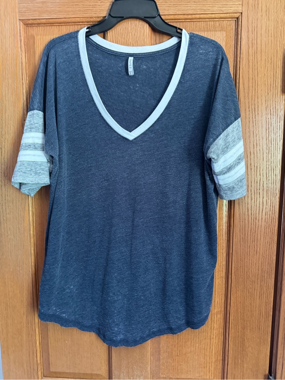 Z Supply Navy V-Neck Short Sleeve Tee with Heather Gray Trim